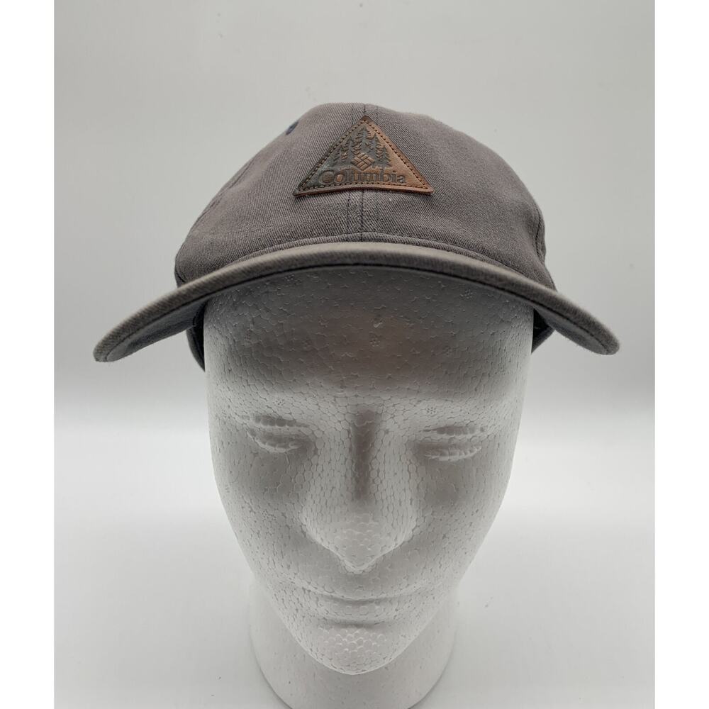 Columbia Cap Hat Leather Logo Insignia Triangle Patch Gray Adult S/M Read